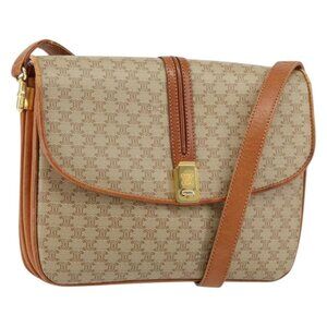 Authentic CELINE Macadam Canvas Shoulder Bag PVC Leather Beige Gold